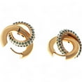 thumbnail image 3 of Women's Gold Tone Hoop Earrings with Emerald Green Crystal Encrusted Accent Ring- Green, 3 of 3