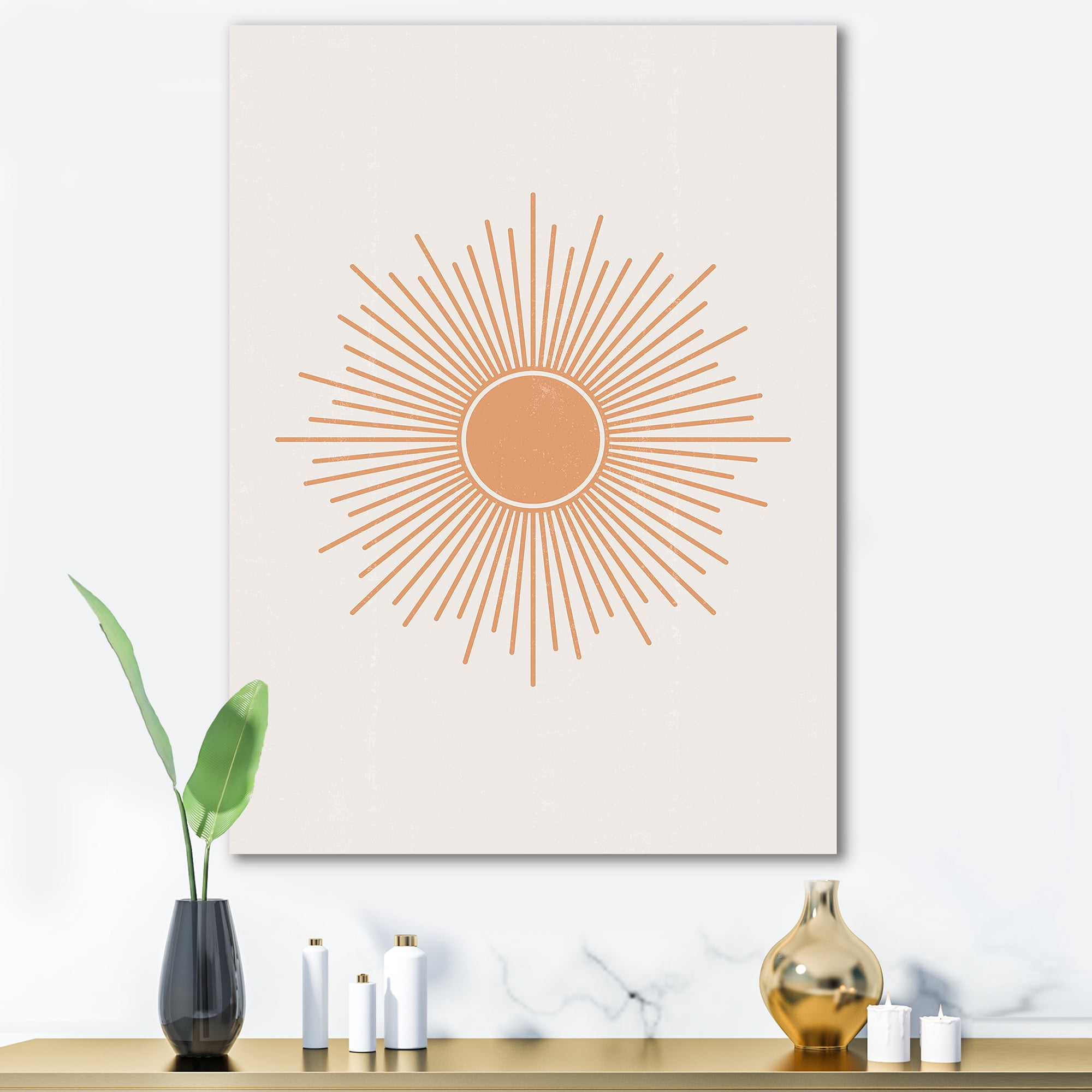 Minimal Bright Shining Orange Sun Rays III 16 in x 40 in Painting Canvas Art Print, by Designart