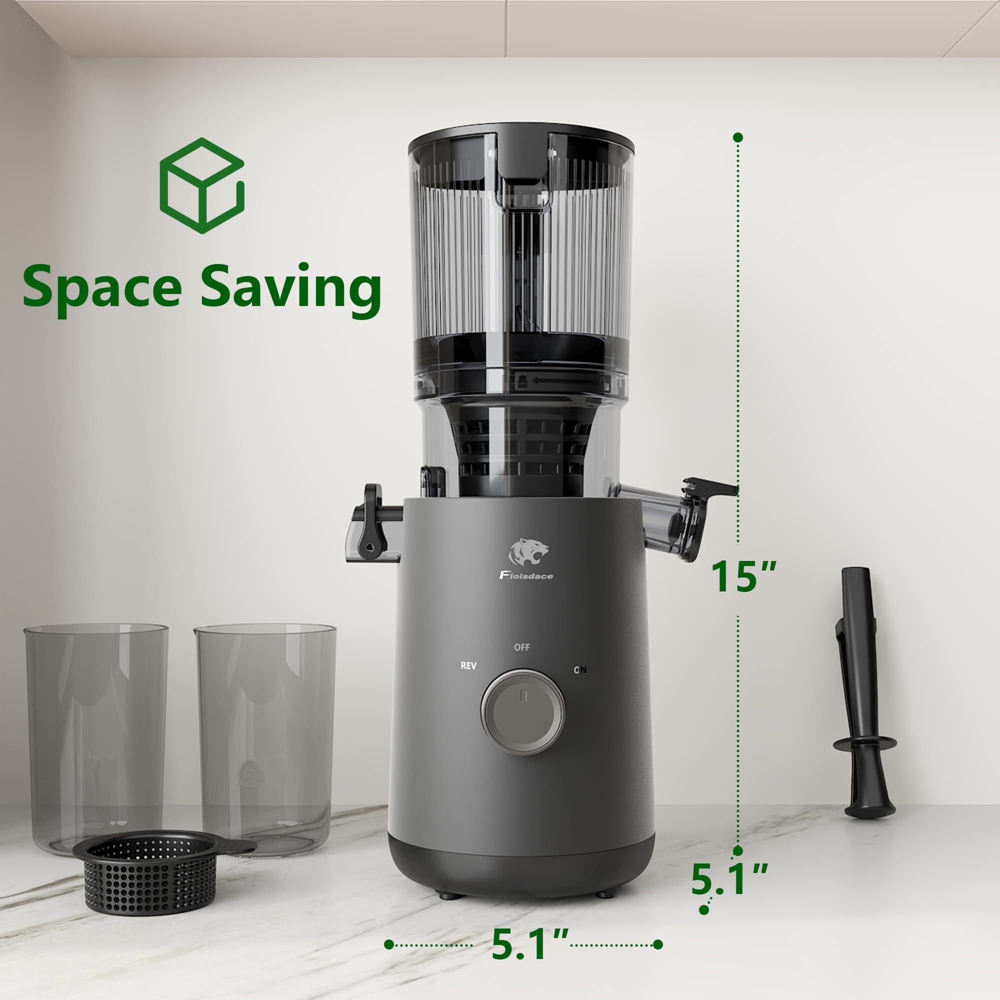 Cofiyard Cold Press Juicer Machines, 5.3" Extra Large Feed Chute and Powerful AC Brushless Motor Fit Whole Fruits & Vegetables, High Juice Yield, Auto-Reversing, Quiet Motor