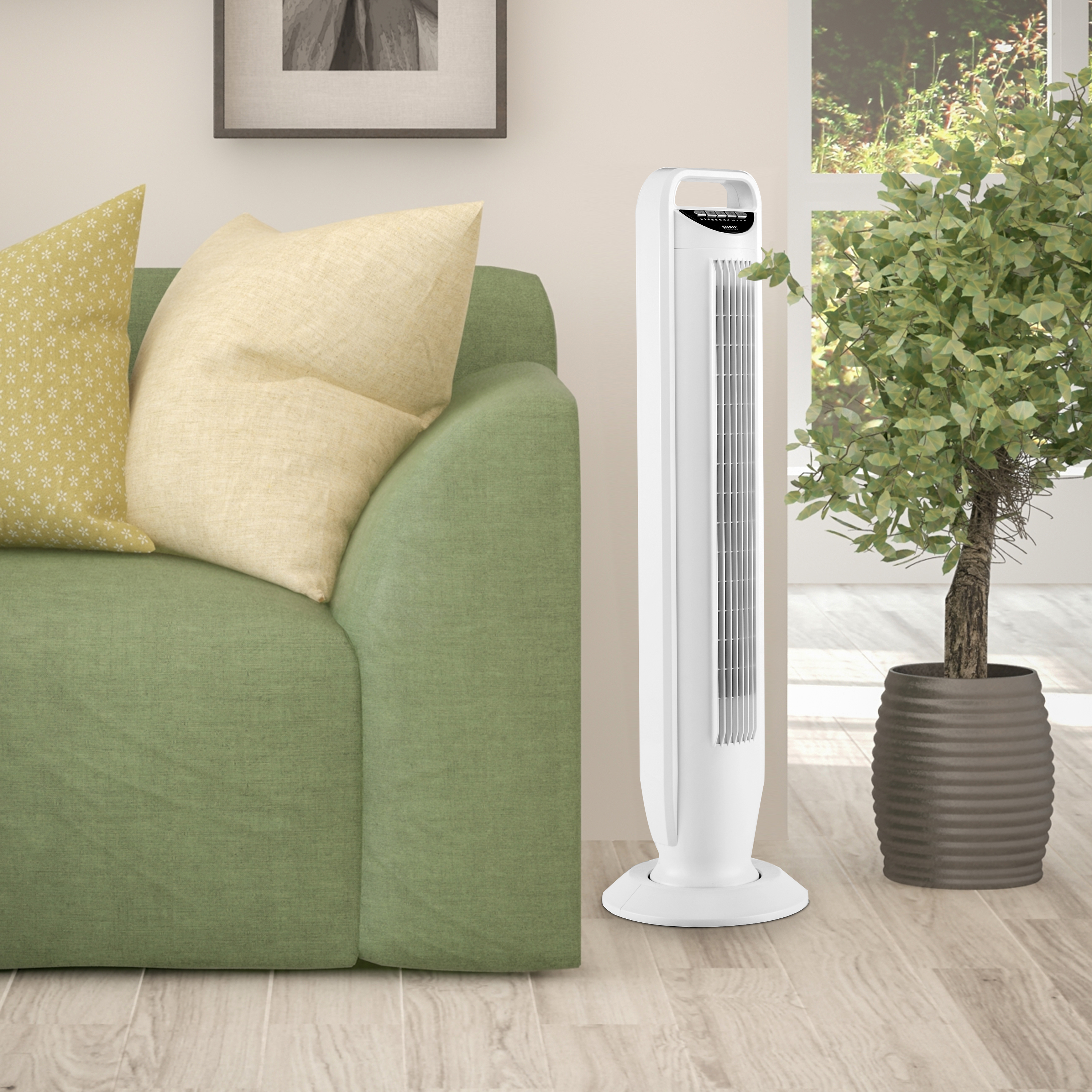 Seville Classics UltraSlimLine New Five-Speed Lightweight Oscillating Tower Fan with Remote, White