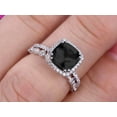 thumbnail image 2 of 2.55 Carat Cushion Cut Vintage Looking Black Diamond Moissanite Bridal Ring with Wedding Band on 10k White Gold, 2 of 6