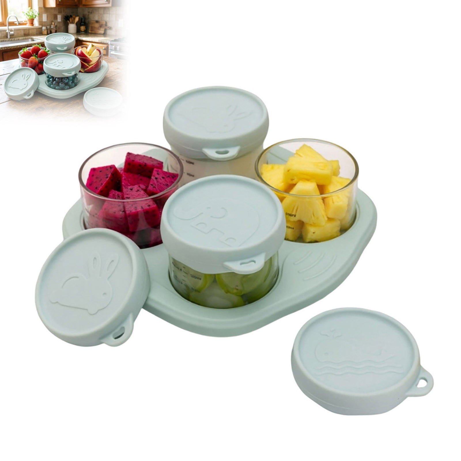 Food Storage Container 4-Cup Silicone Leak-Proof Jars with Lids Freezer Safe Snack Cups for Baby Food Meal Prep Kitchen Organization