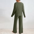 thumbnail image 3 of Soft Ribbed Fall Loungewear Outfit Women's Long Sleeve V-Neck Top & Relaxed Wide Leg Pants, 3 of 8