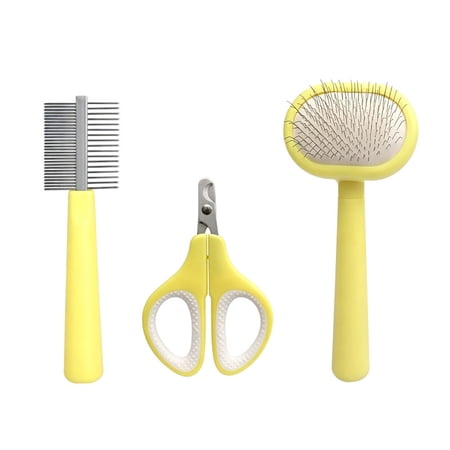 Pet Comb Set for Hair Removal Mini Brushing Needle Comb for Cats and Dogs Double Coat Brush for Dogs Shampoo and Conditioner Pin Brush(Yellow)