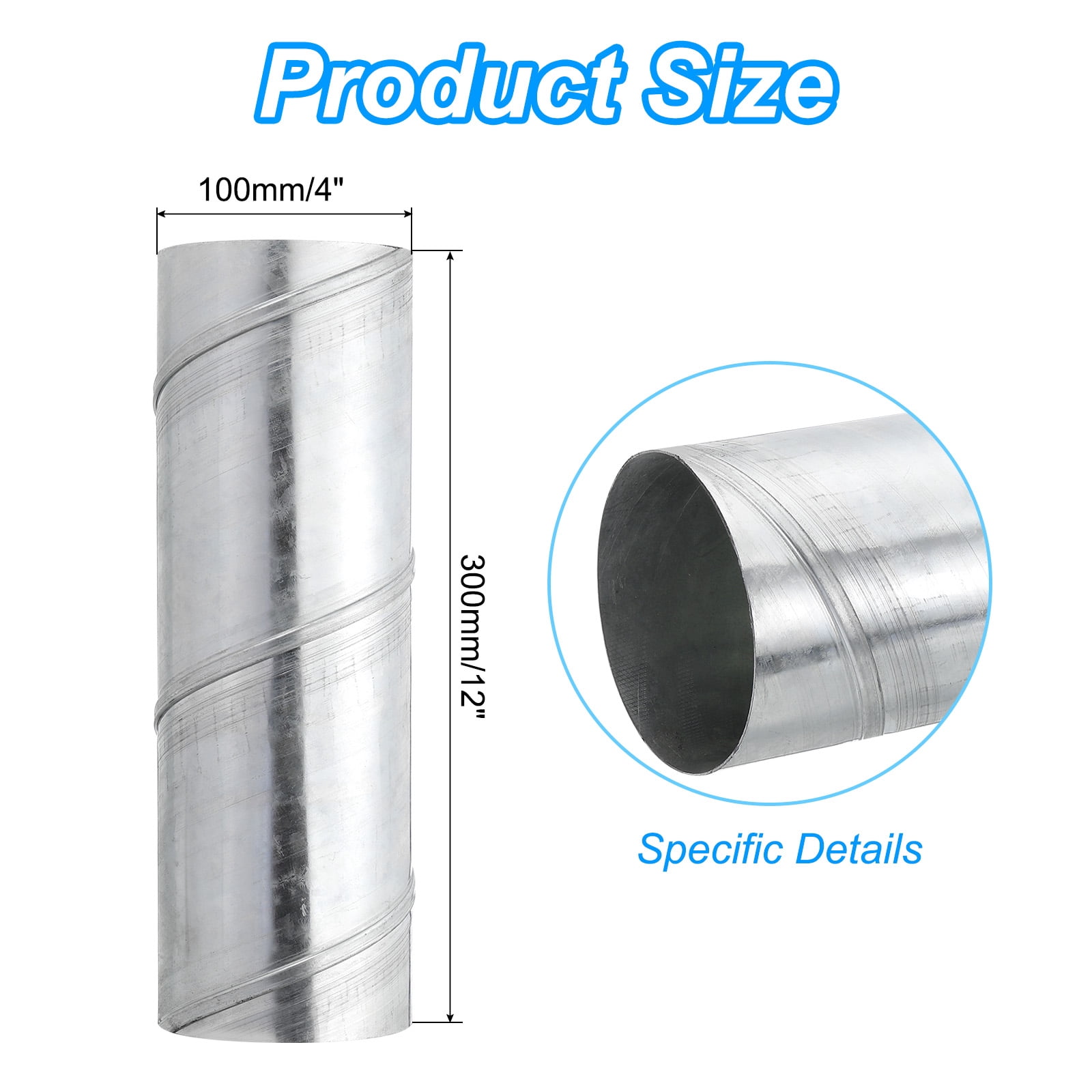 Uxcell 4 Inch Round Spiral Air Duct, 12 Inch Long Galvanized Steel Ducting Vent Hose