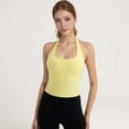 thumbnail image 2 of Women's Halter Neck Cropped Tank Top with Built-In Bra and Stretch Fabric for Workout or Casual Wear - X Large, Yellow, 2 of 7