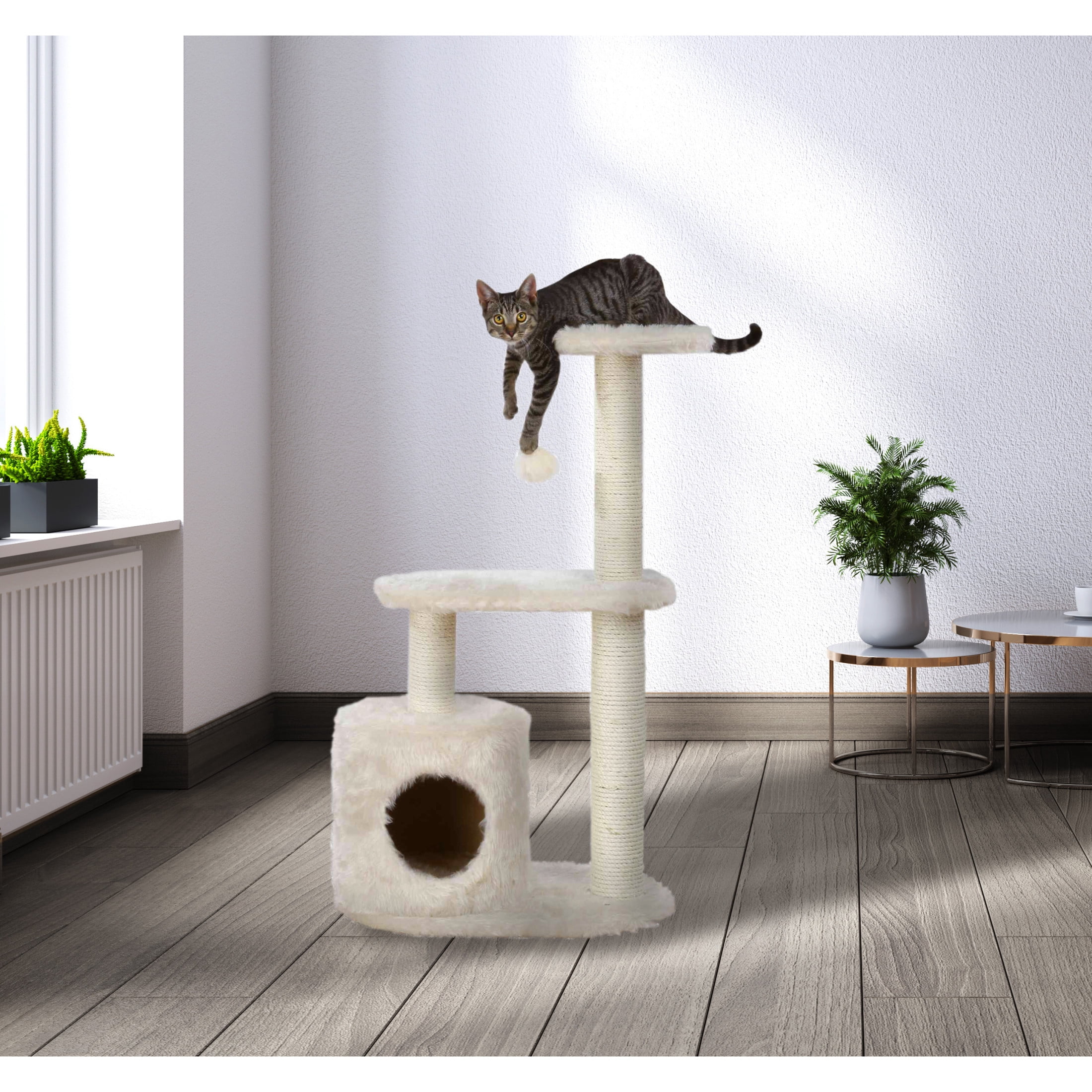 TRIXIE Casta Plush & Sisal 3-Level 37.4" Cat Tree with Scratching Posts & Condo, Cream