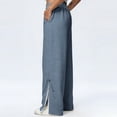 thumbnail image 6 of Juslio Linen Pants Women Comfortable Drawstring High Waist Casual Wide-Leg Pants, 6 of 8