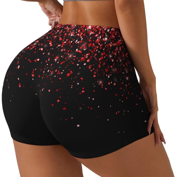Fotbe Red Glitter1 Shorts Sin Costuras – Shorts Deportivos de Cintura Alta para Mujer, Elásticos para Gimnasio, Yoga, Running o Ciclismo-X-Large