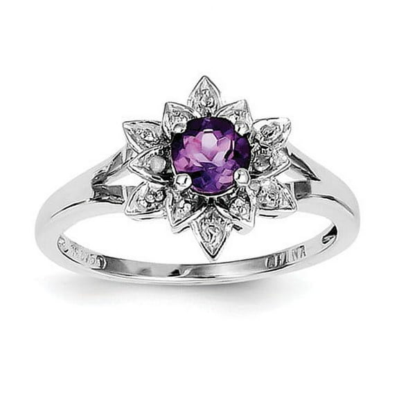 Primal Silver Sterling Silver Rhodium Diamond and Amethyst Ring
