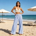 thumbnail image 6 of Tqcoqu Women's Striped Wide Leg High Waist Pants,Drawstring Elastic Loose Casual Beach Vacation Long Trouser with Pockets, 6 of 7