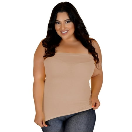 Beige Heather - Plus Size Cotton Strapless Tube Top - XX-Large (16-18) / Beige