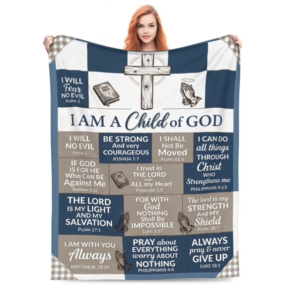 Christian Blanket, Flannel Bible Verse Catholic Pattern, Faith Based Religious Design, Soft Warm Cozy, All Season Blanket 50x40