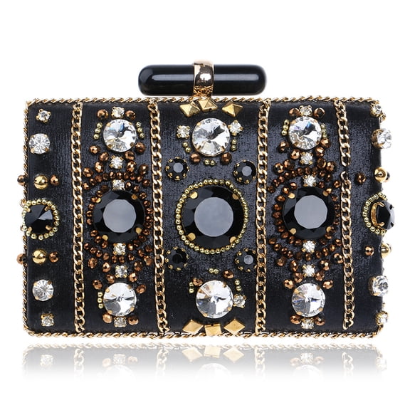 Black Rhinestone Evening Bag Women Beaded Clutch Handbags