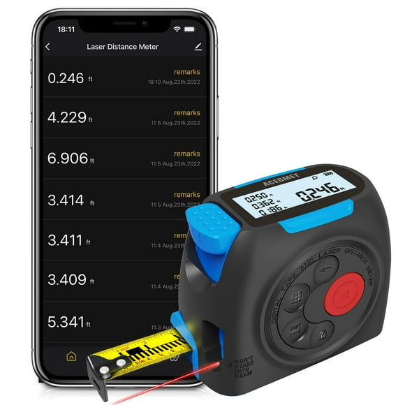 ACEGMET DT30 Digital Tape Measure 3-in-1, 131FT Bluetooth Laser Distance Meter, 16FT Digital Tape Measure, Ft/Ft+in/in/M Unit Switching, Pythagorean Mode, Meas