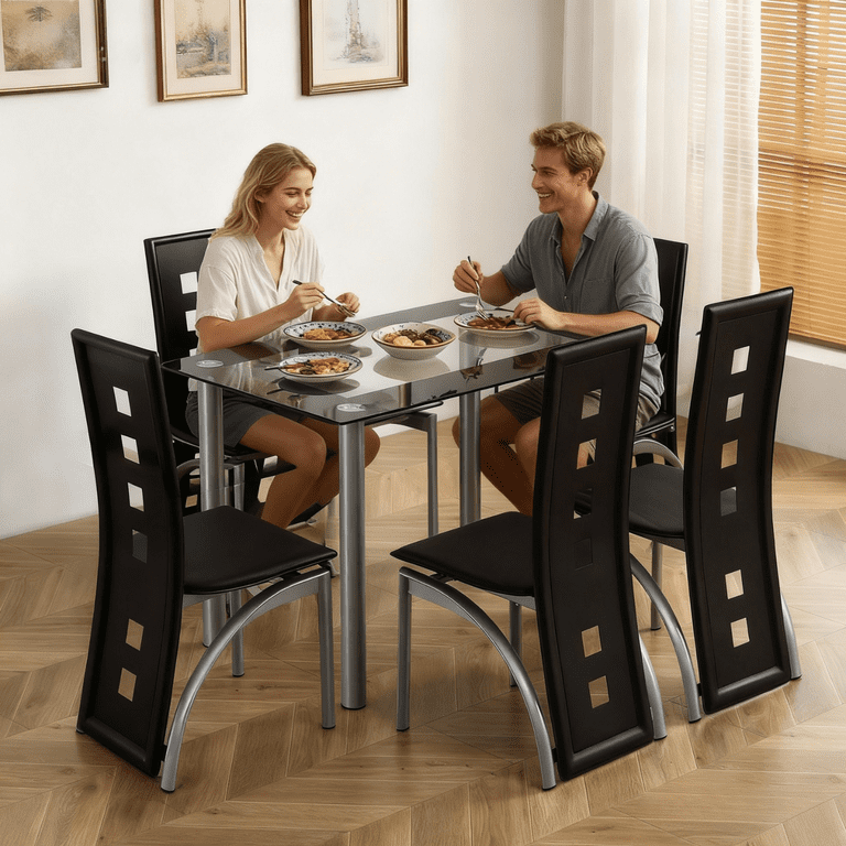 Ktaxon 5 Piece Glass Dining Table Set for 4, Kitchen Table with 4