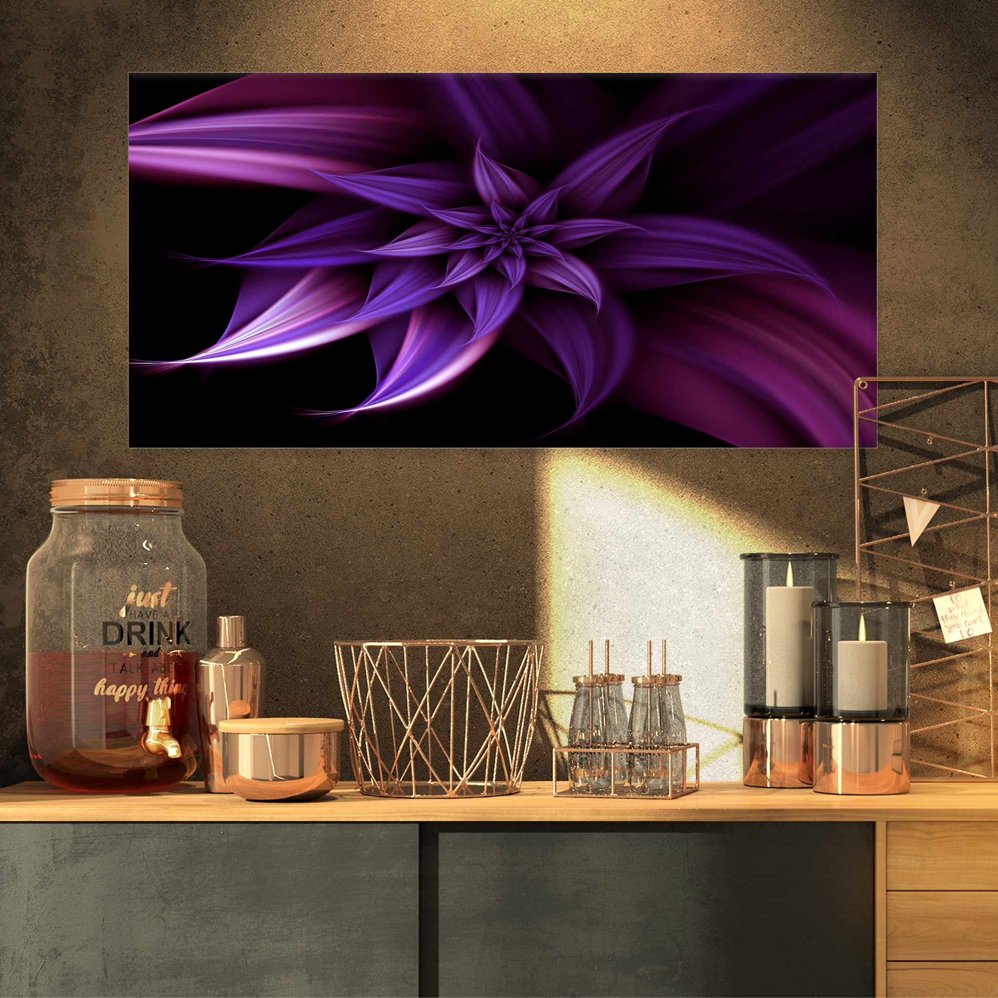 Designart 'Fractal Flower Purple ' Floral Art Canvas Print