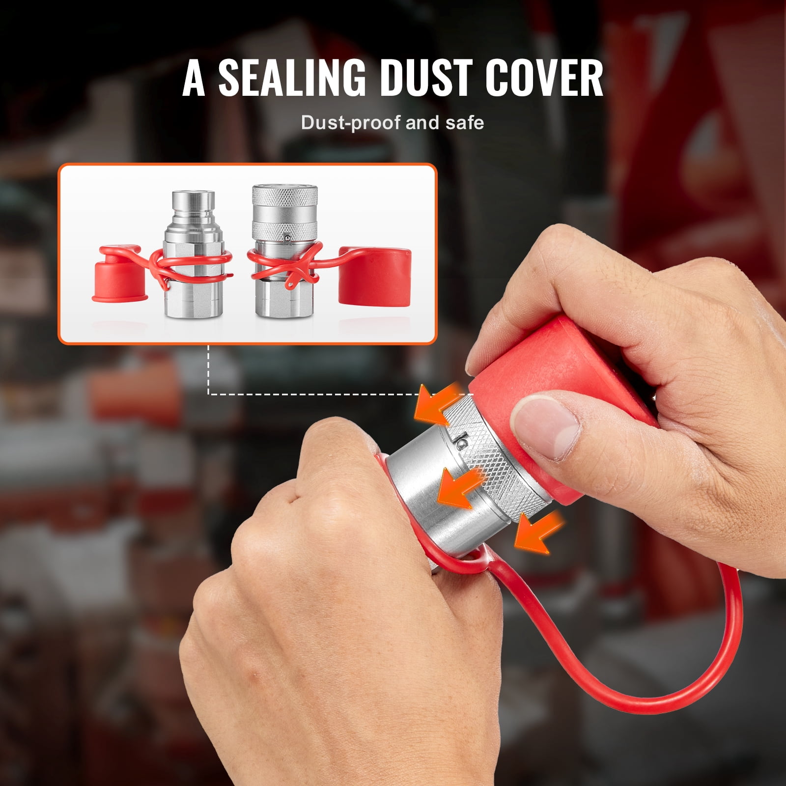 KFFKFF 1/2" Flat Face Hydraulic Quick-Disconnect Coupling Set, 1/2" NPT Interface for Skid Steers, Includes 4 Protective Dust Caps, Compliant with ISO16028 Standards