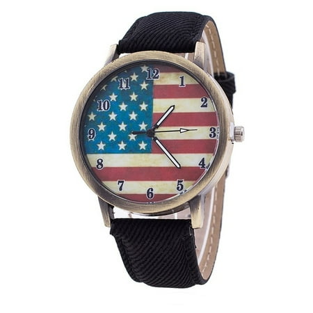 United States American Flag Watch Black Jean Band U.S.A. Watch-344