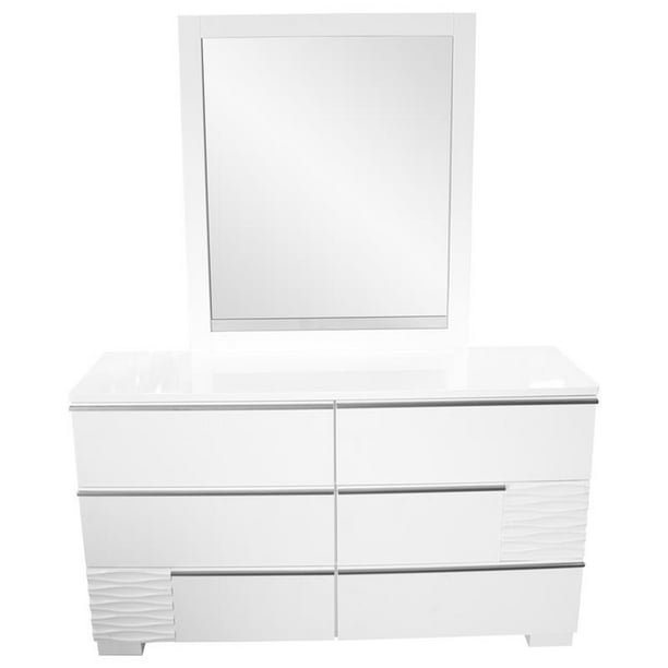 Poplar Wood Dresser And Mirror Set, White Gloss Dresser With Mirror