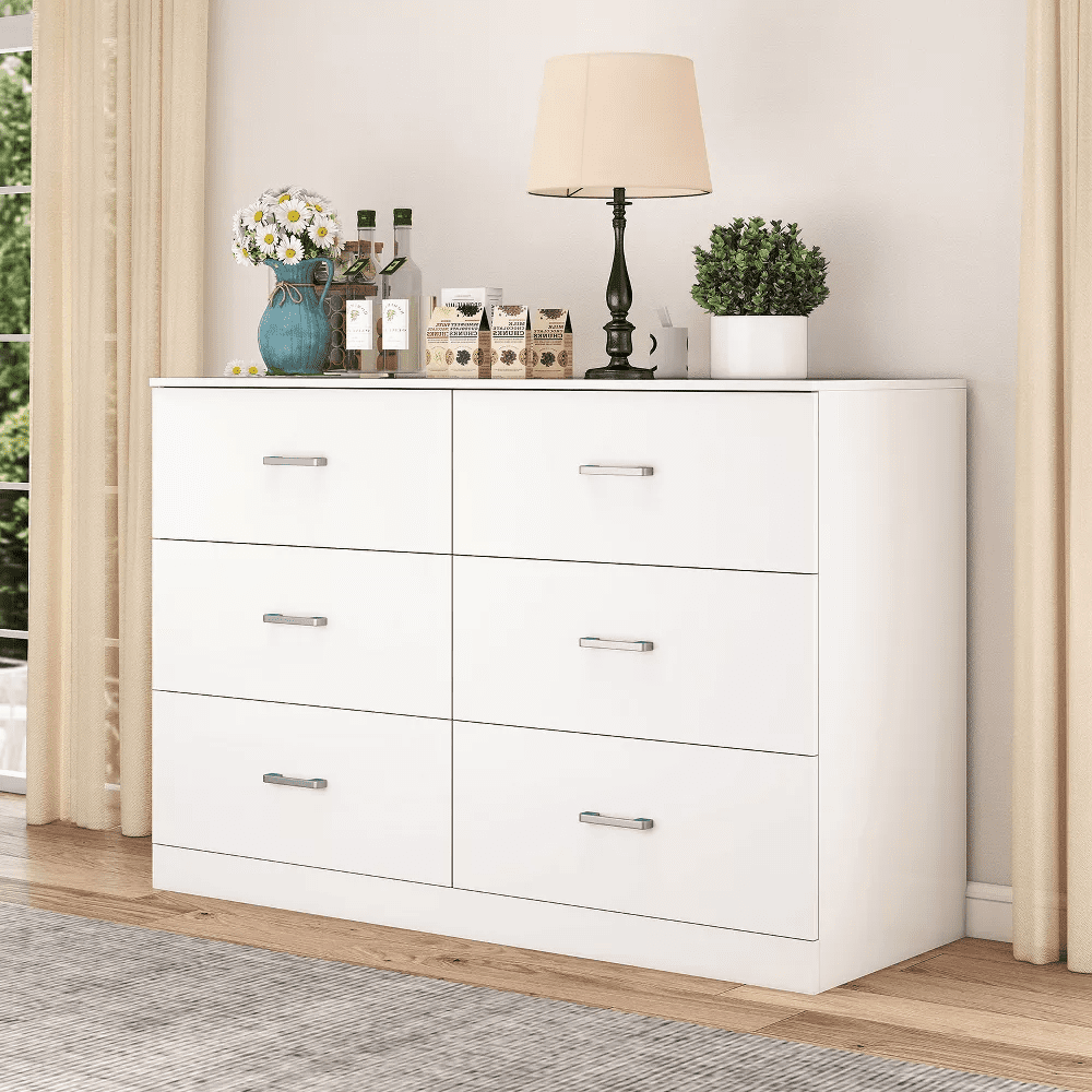 SUGIFT 6 Drawer Dresser, Large Wooden Horizontal Storage Organizer for Bedroom, Living Room or Closet