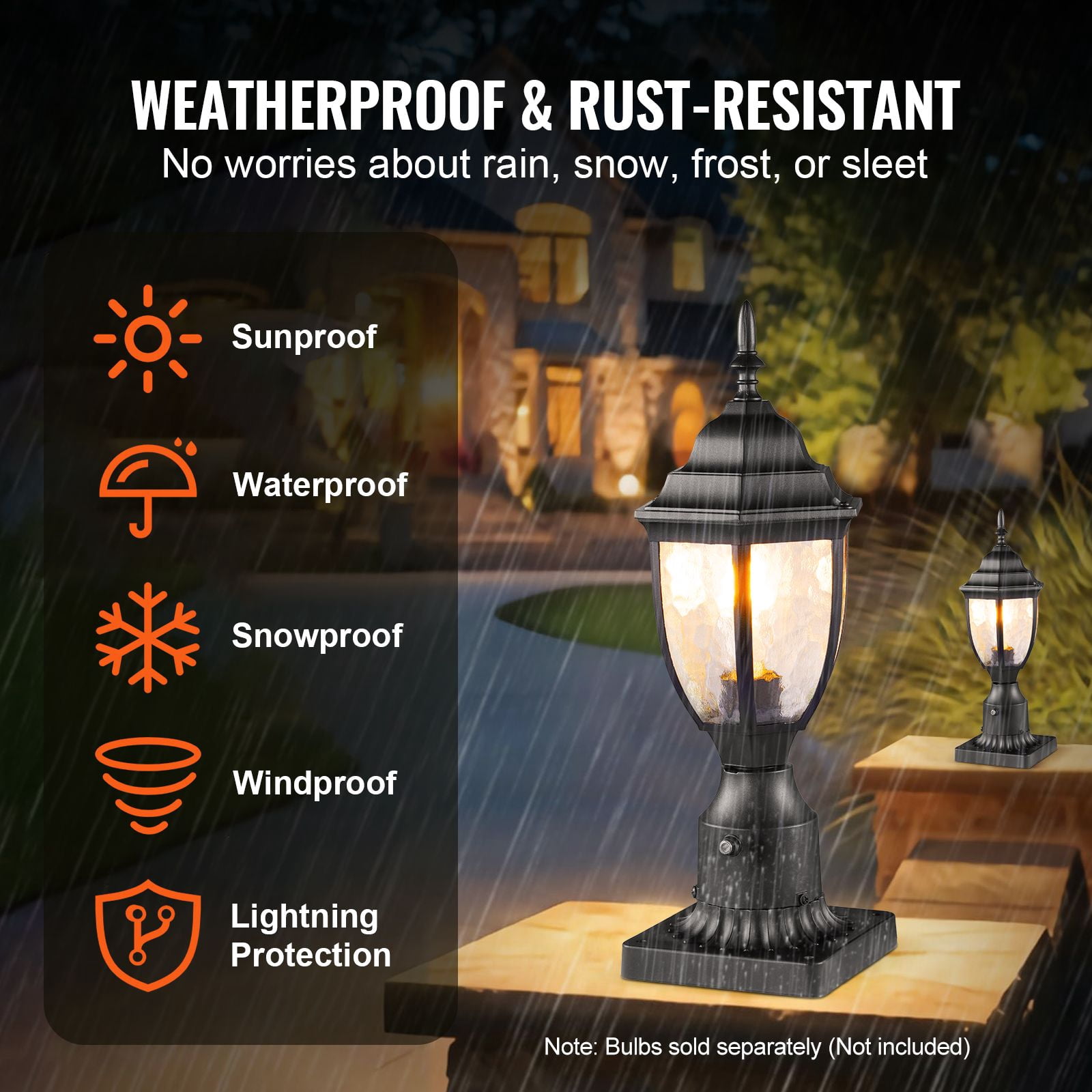Outdoor Post Light 2-Pack 15.35 Inch Dusk to Dawn Sensor E26 Compatible for Garden Yard Pathway