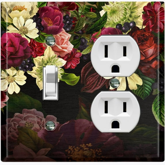 Metal Light Switch Plate Outlet Cover Rose Red White Wallpaper ROS019