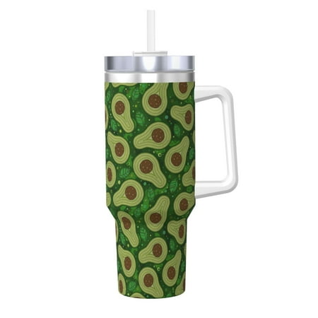 

Goofa Big Colorful Avocados Print 40oz Ice Bully With Handle And Straw Stainless Steel Vacuum Insulated Cup And 2 In 1 Straw Lid