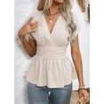 thumbnail image 4 of DOKOTOO Blouses for Women Wrap V Neck Short Sleeve Smocked Waist Peplum Tunic Tops Casual Business Work Shirts, 4 of 7