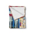 thumbnail image 2 of Coastal Soft Flannel Fleece Throw Blanket, Italian Design Mediterranean House with Greek Windows Print, Cozy Plush for Indoor and Outdoor Use, 70" x 90", Pale Brown Navy Blue, by Ambesonne, 2 of 6