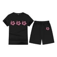 thumbnail image 4 of Girls Summer Outfits Cute Floral Print Shorts Set T-Shirt and Short Pant 2 Piece Outfits Clothing Sets Black 4-5 Years, 4 of 4