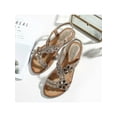 thumbnail image 3 of Eloshman Flat Sandals for Women Dress Sandal Rhinestone Low Heel Wide Width Shoes Gold Size 5, 3 of 5