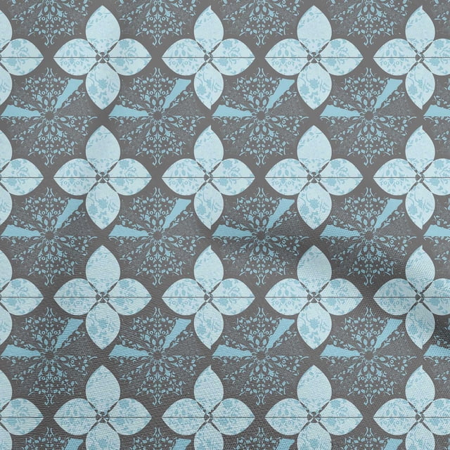oneOone Silk Tabby Turquoise Blue Fabric Asian Tile Traditional Floral Sewing Craft Projects Fabric Prints By Yard 42 Inch Wide