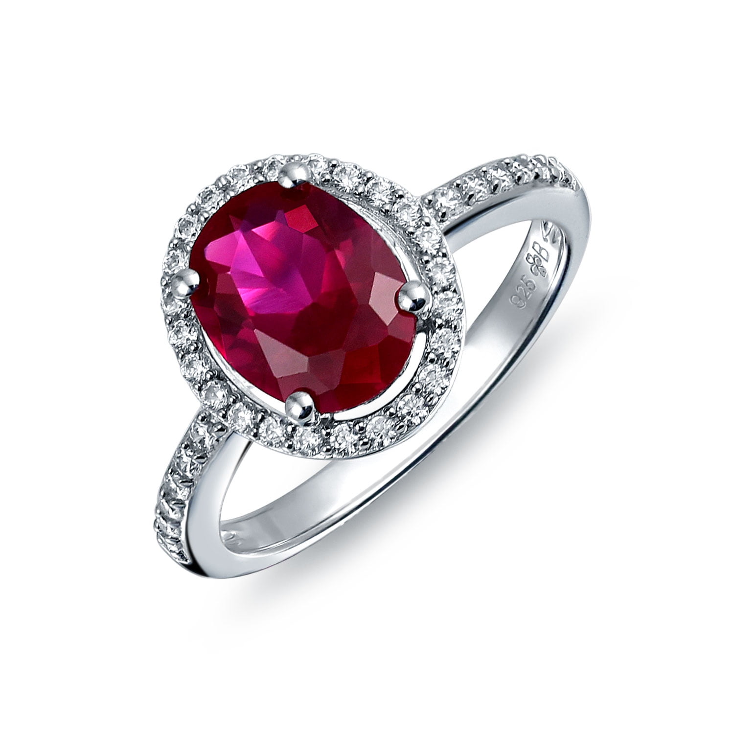 3CT Cubic Zirconia CZ Pave Oval Solitaire Halo Red Pink