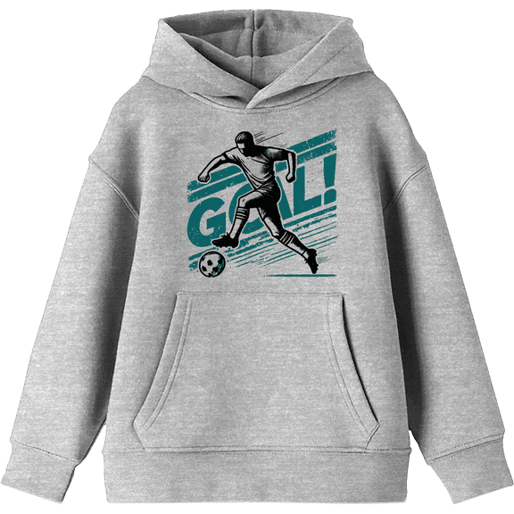 "Goal!" Soccer Sports Youth Heather Gray Long Sleeve Hoodie-Medium