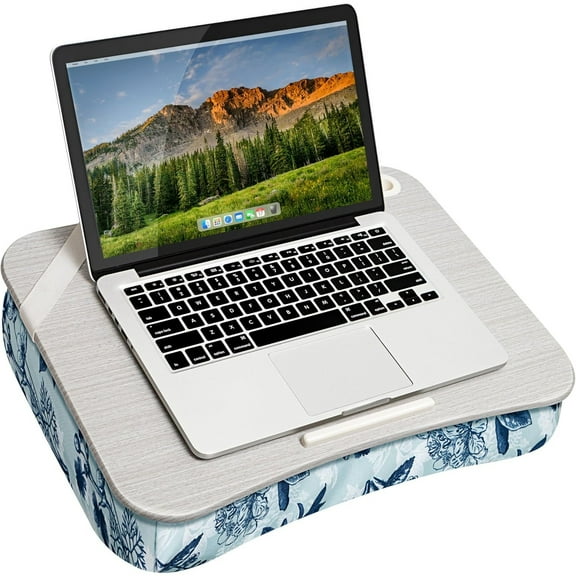 XL Designer Lap Desk with Phone Holder and Device Ledge - Blue Blossoms - Fits up to 17.3 Inch Laptops