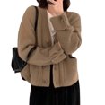 thumbnail image 2 of Suéter con frente abierto, botones, ajuste holgado, suave, cálido, informal, prendas de vestir de punto para mujer con bolsillos para viajes, desplazamientos, color caqui L, 2 of 8