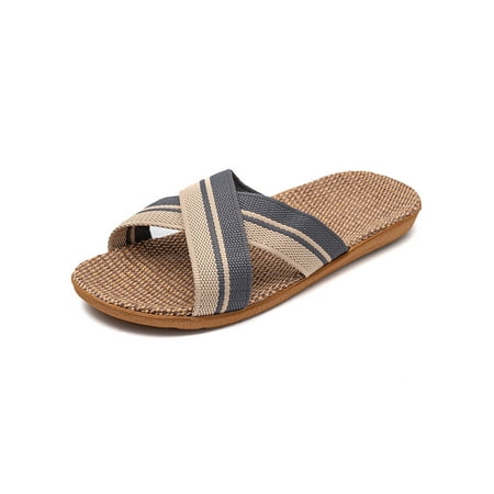 

Ritualay Women Men Slides Beach Flat Sandals Linen Slide Sandal Casual Comfort Shoes Unisex Summer Gray C 8.5-9