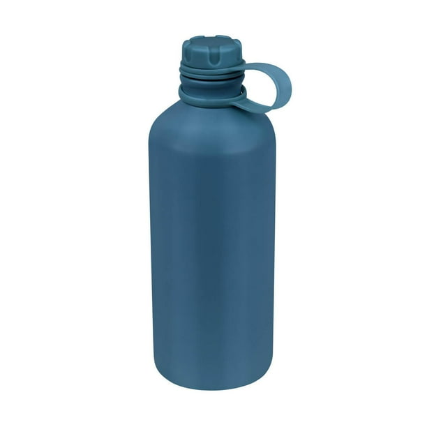 Cilindro promocional de aluminio con tapa roscada y asa integrada azul 7.3 x 19.7