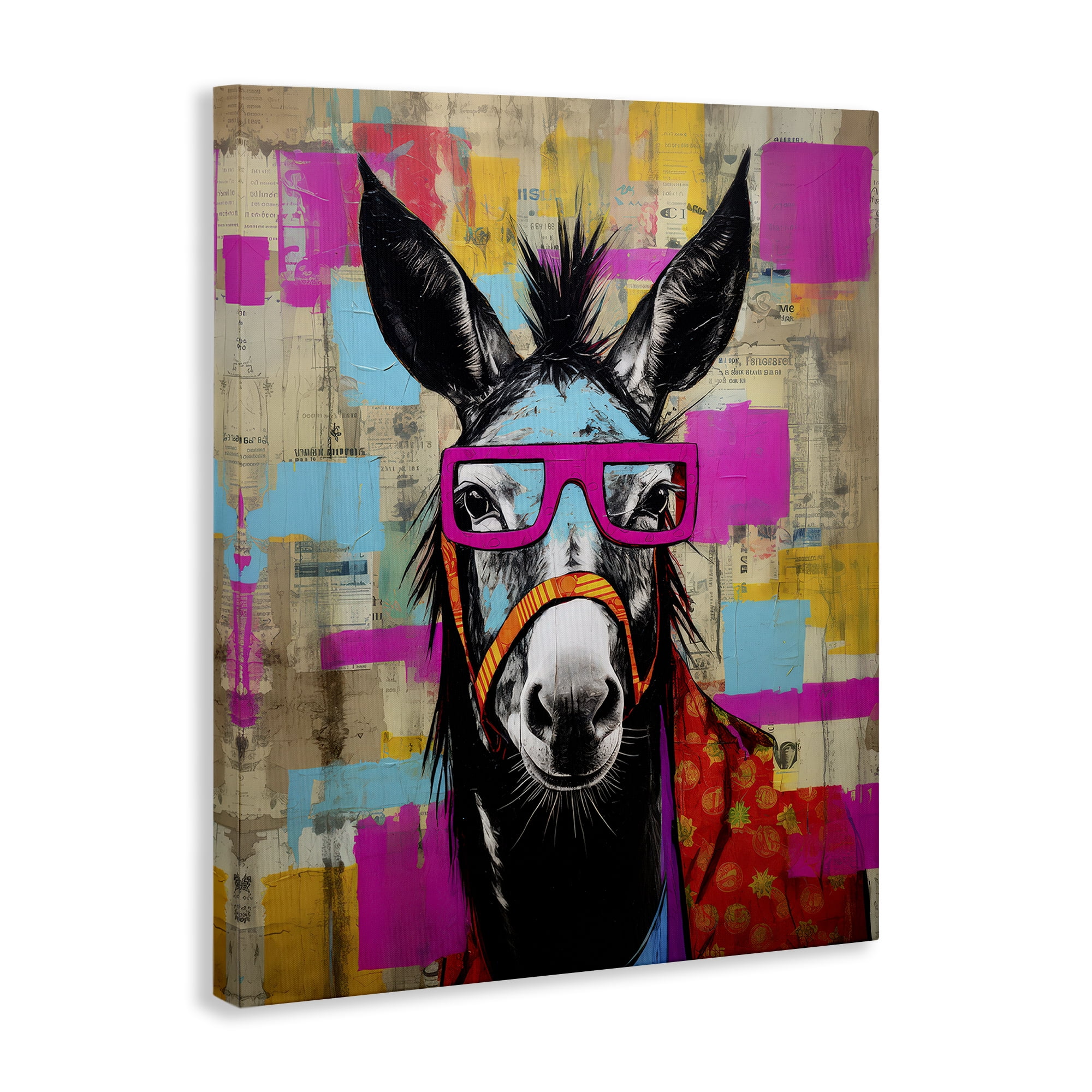 Stupell Industries Quirky Spectacle Donkey Animals Painting Wrapped Canvas Art Print Wall Art, 30 x 40