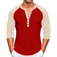 thumbnail image 2 of LODIENY Plus Size (S-5XL) Casual Slim Fit T-Shirts for Men Henley Button Down Shirt Raglan 3/4 Sleeve Color Block Jersey Baseball Tops Red L, 2 of 5