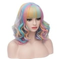 thumbnail image 4 of RightOn 14" Rainbow Wig Short Curly Wig Women Girl's Synthetic Wig Rainbow Wig with Bangs Wig Cap Included, 4 of 7