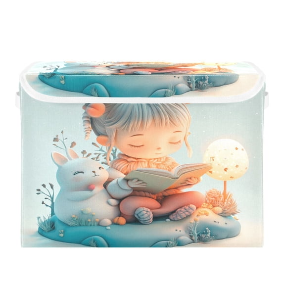 Storage Box With Lid 16.5x12.6x11.8In Foldable Stacked Household Storage Box Lovely Cartoon Reader