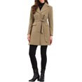 thumbnail image 2 of Winter Coats for Women's Lapel Collared Single Breasted with Belt Overcoat Trench Outerwear XS Camel, 2 of 6