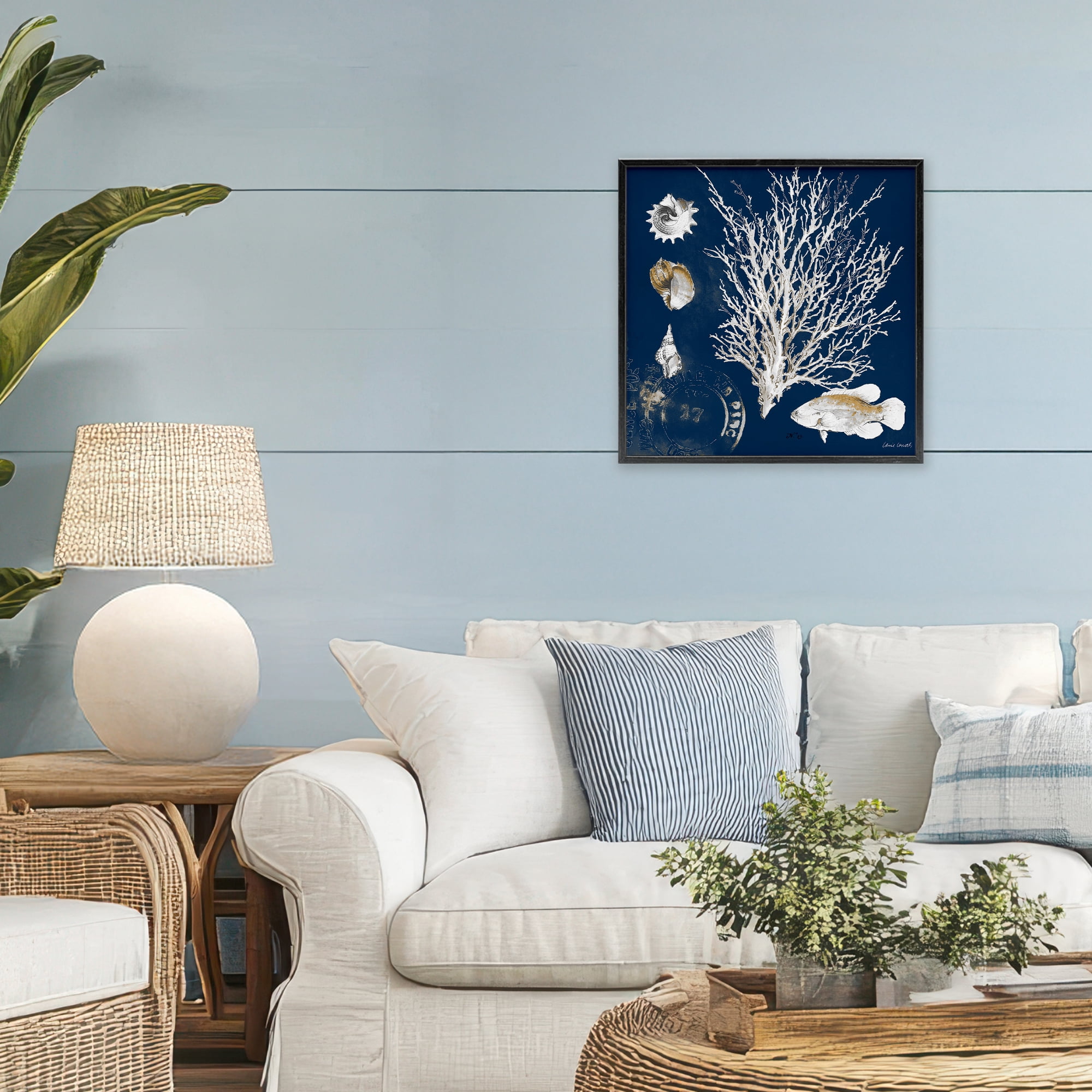 Stupell Industries Coral Medley on Navy Black Framed Giclee Art, design by Lanie Loreth