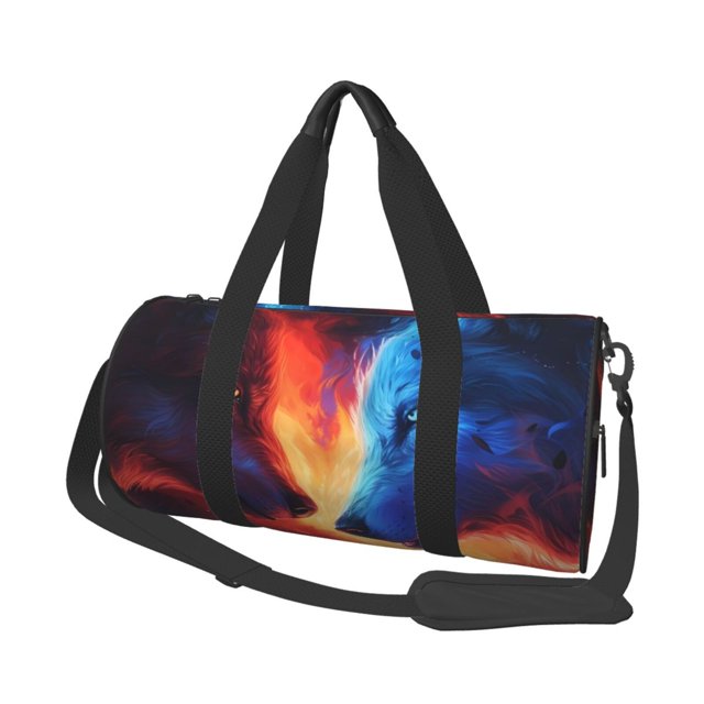 Fotbe Wolf Pattern Foldable Sports Gym Bag with Wet Dry Pocket, Travel Bag, Large Capacity Duffel Bag, Splash Proof Carry on Bag, Overnight Bag, Weekender Bag