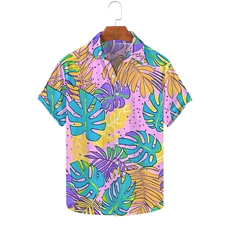 UVEASISHA Vacation Button Down Shirts for Men Mens Fashion Printed Shirt Short Sleeve Funky Hawaiian Shirts 2025 Casual Loose Beach Vacation Shirt Today Sales
