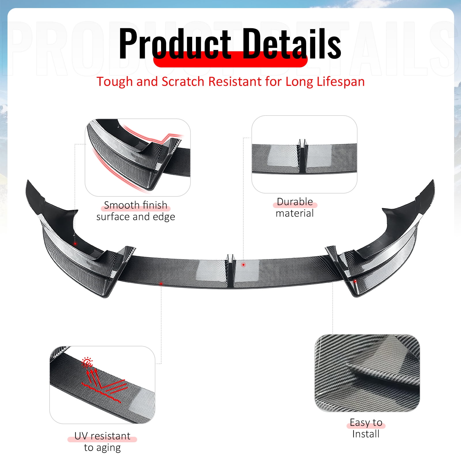 Ikon Motorsports 3PCS Front Lower Bumper Lip Air Dam Chin Spoiler Splitter For 2026 Tesla Model Y Juniper Premium IKON Style Carbon Fiber Print ABS