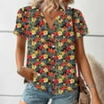 thumbnail image 5 of Tauxra Short Sleeve Button Up Shirt For Women with Lapel Collar and Casual Print, Regular Length V-Neck Top for Daily Wear, 5 of 7
