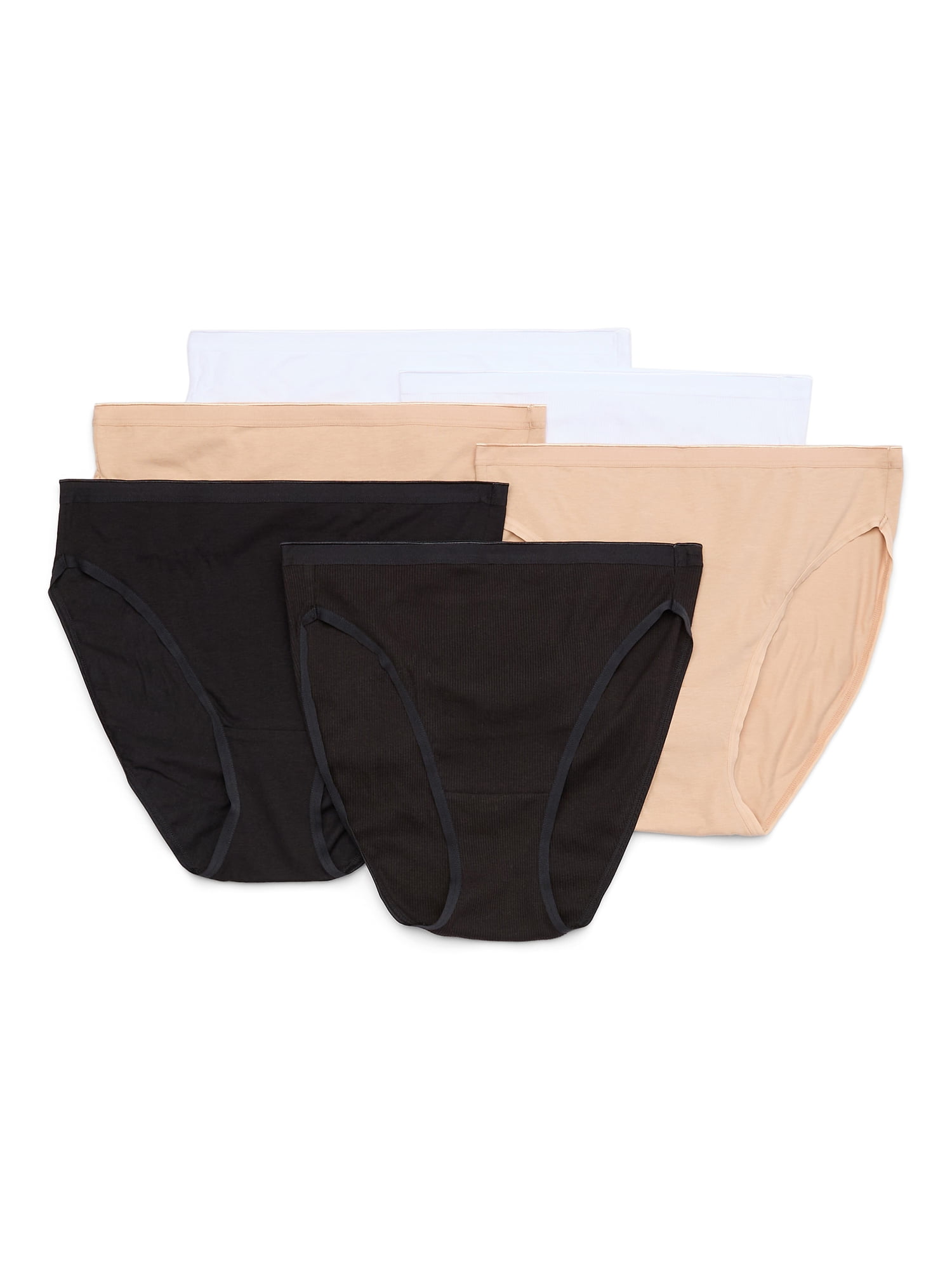 Joyspun Women's Cotton-Blend Hi-Cut Bikini Panties, 6-Pack, Sizes S-XXXL
